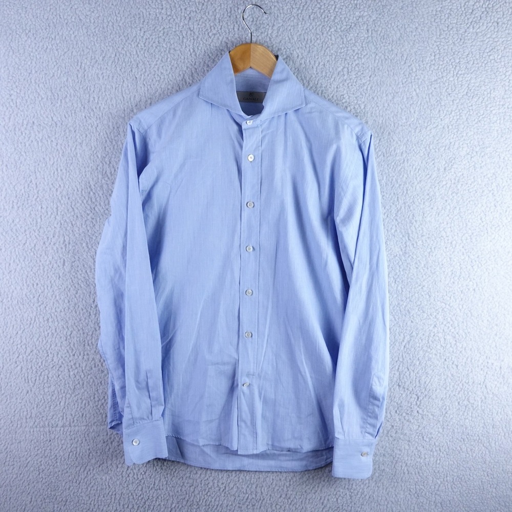 Canali 1934 Mens Light Blue Spread Collar Dress Shirt Size Medium Made in Italy